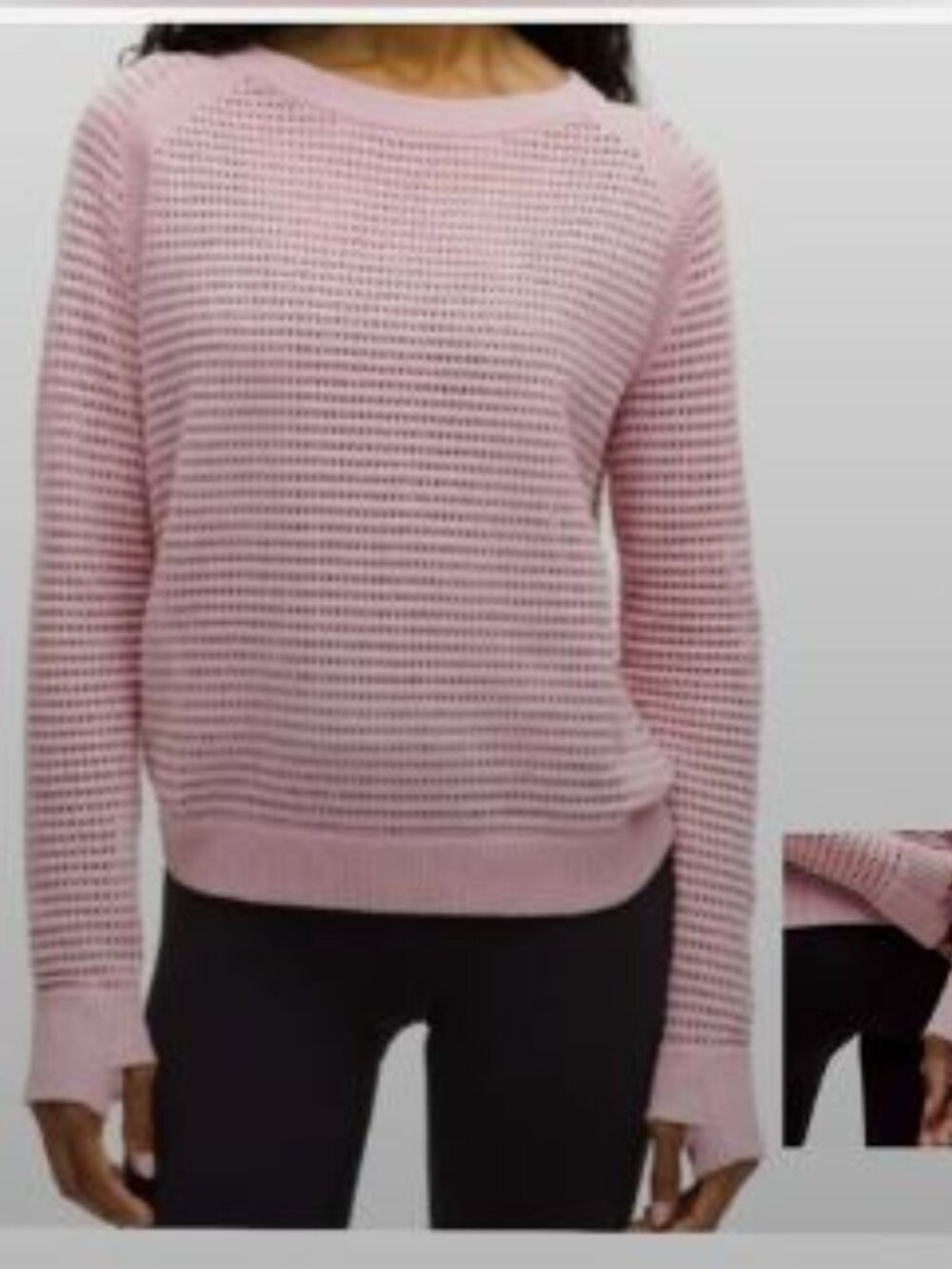 Lululemon Rest Less Pink Mesh Open Knit Sweater Long Sleeve Thumbholes Yoga - S